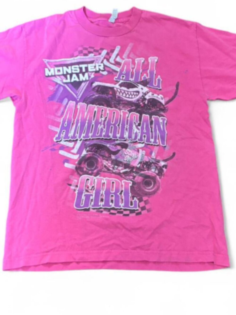 Monster Jam themed pink short sleeved T-shirt